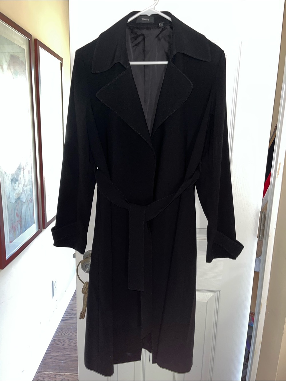 Theory Black Long Belted Trench Coat
